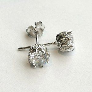 New, sterling silver cz cathedral set stud earrings
